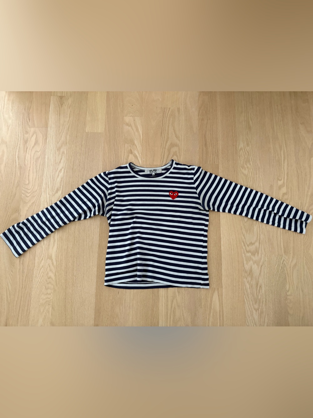 Comme des Garçons Striped Long-Sleeve Tee in Navy, White & Red Heart